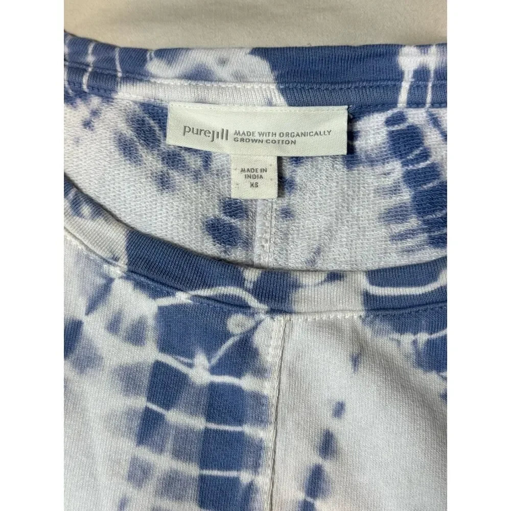 Pure Jill J.Jill Tie Dye Sweatshirt XS Blue White Organic Cotton Dolman Pullover